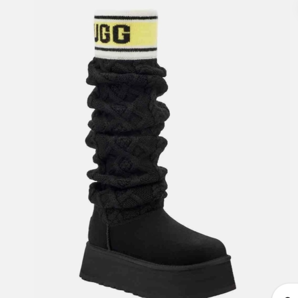 UGG Black and Yellow Knit Tall Boots